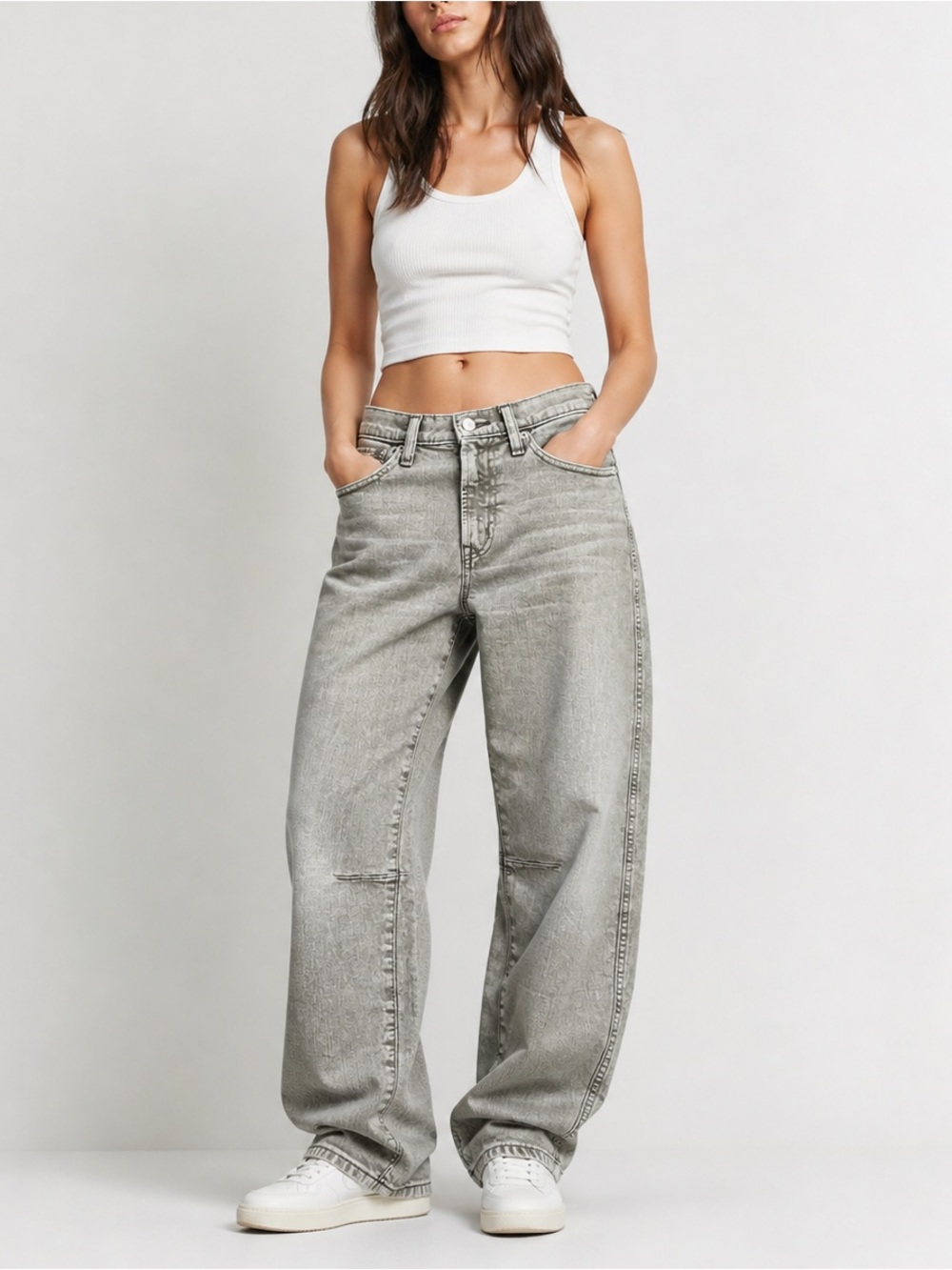 Gap High Rise Barrel Jeans 26R Driftwood‎ Khaki Acid Wash Stretch Denim